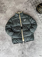 Модна чоловіча зимова куртка Nike на блискавці, Двостороння курточка Найк без капюшона, Молодіжні куртки в зелено-білого кольору