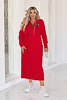 Спортивное платье поло с длинным рукавом большого размера трикотажное, женское платье в спортивном стиле с капюшоном поло красное