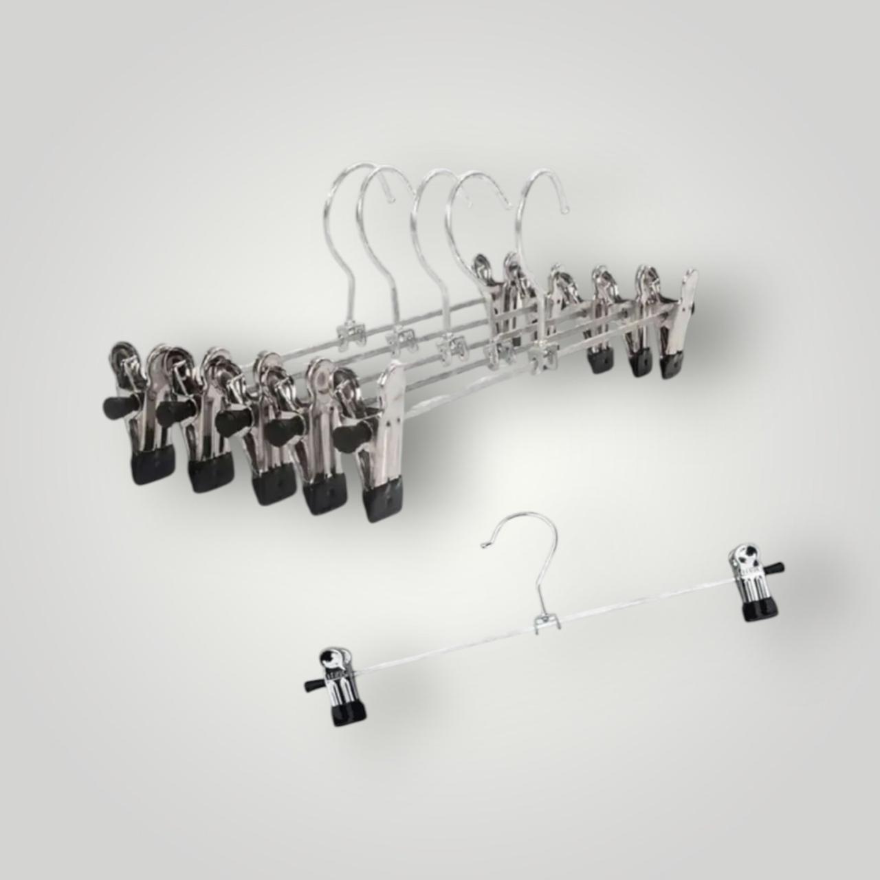 Плечики вішалки з прищіпками 35 см тремпеля для штанів і спідниць хромовані металеві посилені упаковка 10 шт, фото 1