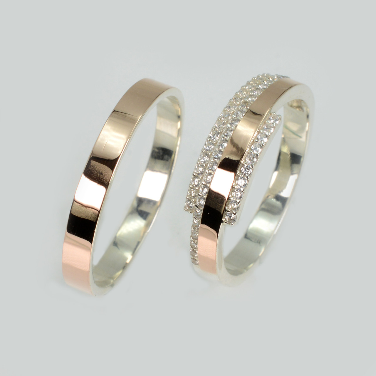 Пара срібних обручок з пластинами золота, фото 1