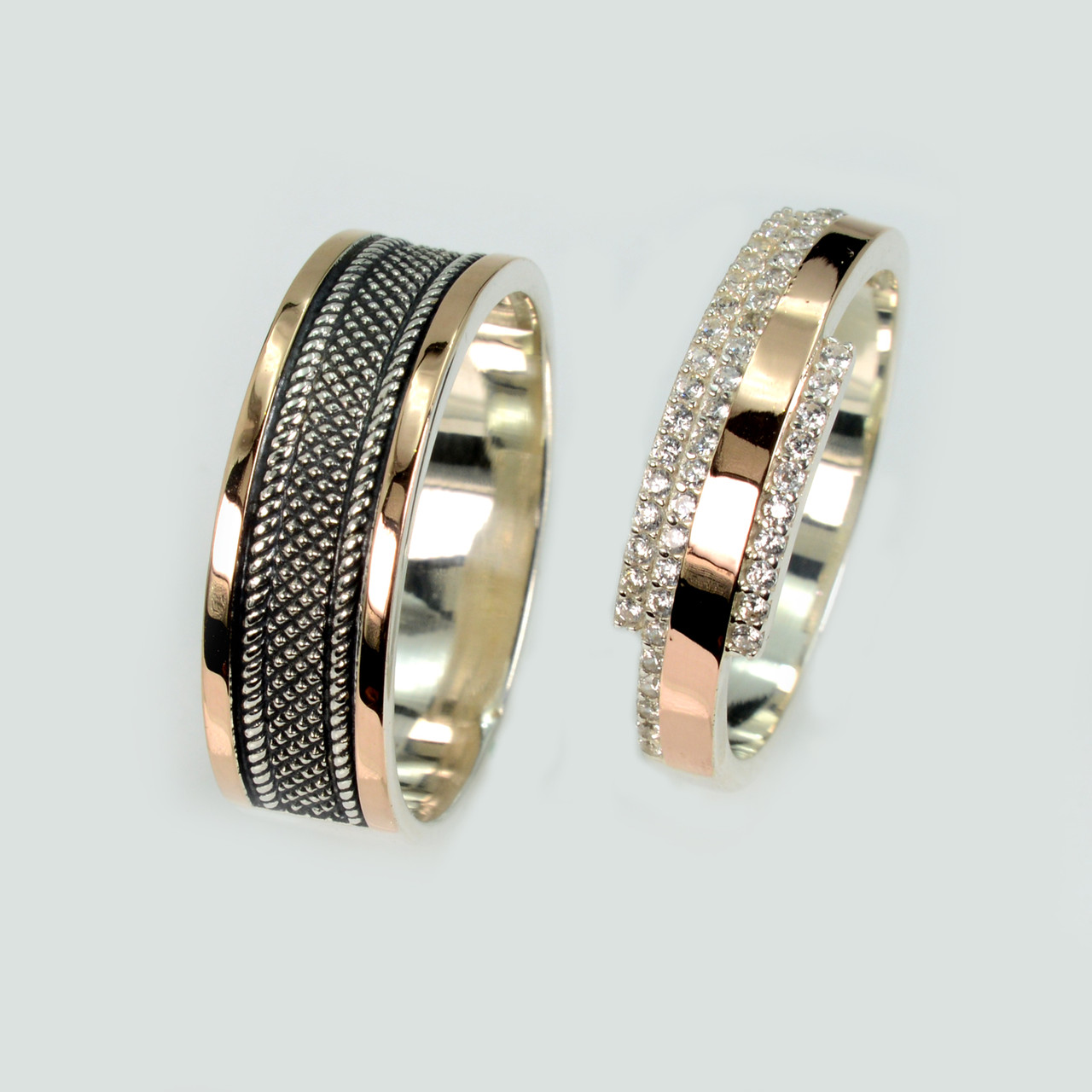 Пара срібних обручок з пластинами золота, фото 1