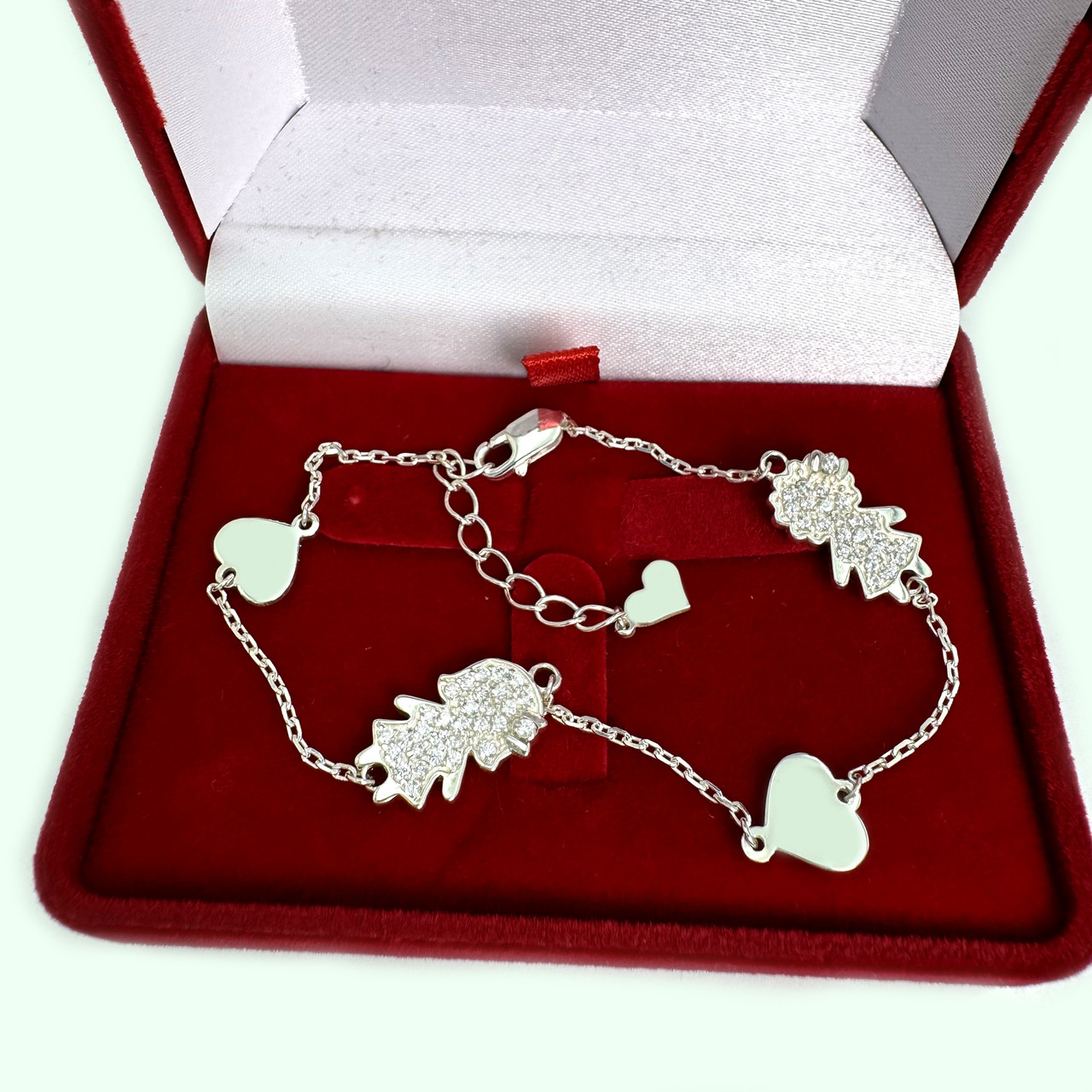 Срібний браслет для мами "Дві дівчинки з бантиками", Бр1039, фото 1