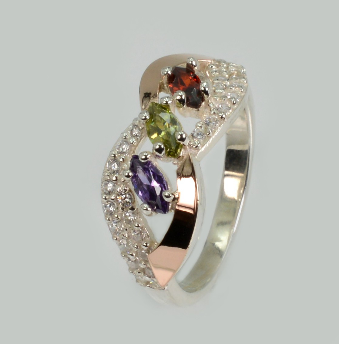 Срібна каблучка з золотими пластинами, фото 1