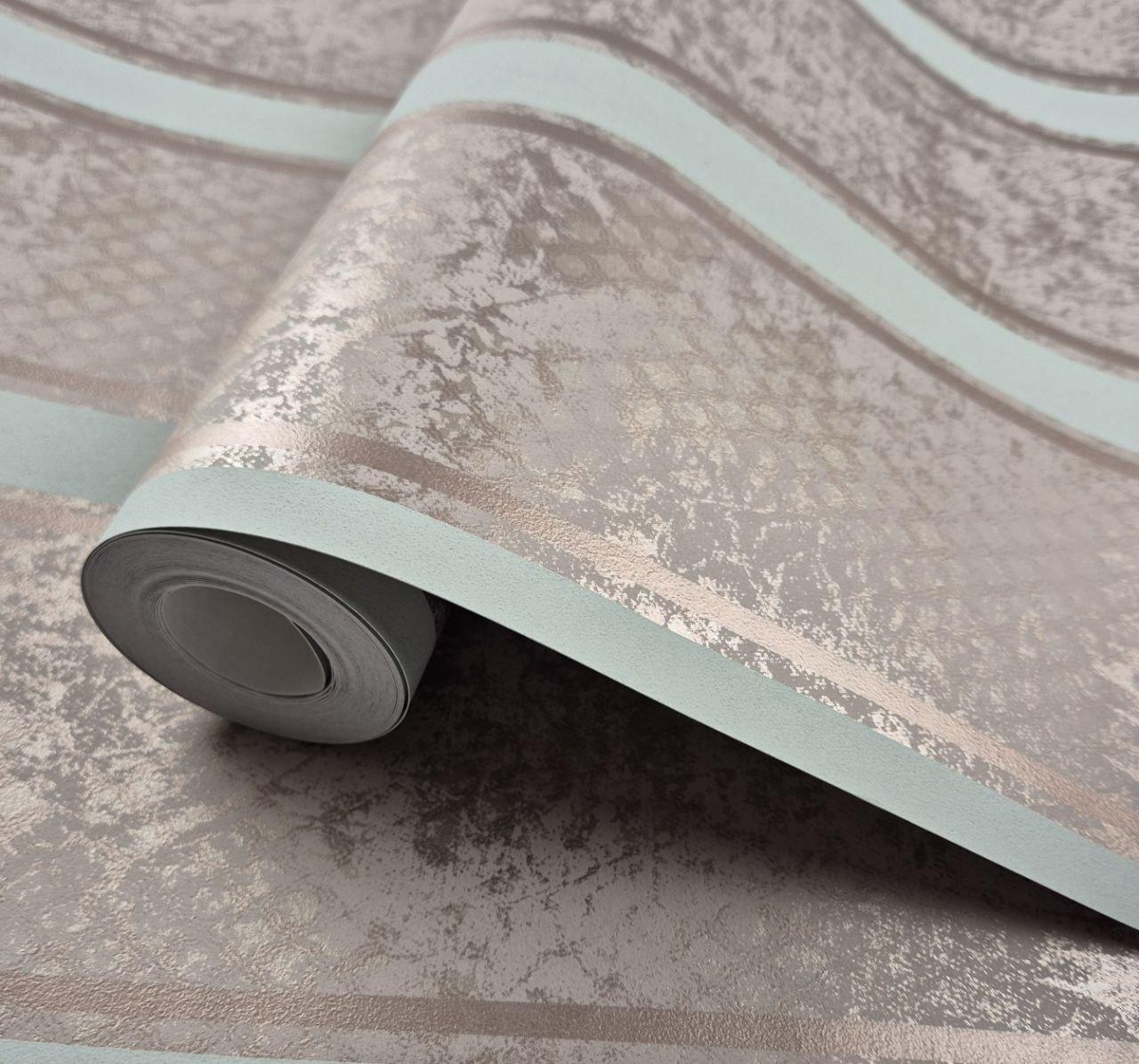 Шпалери флізелінові 0.53 × 10.05 м Marburg 58638, кавово-блакитні з золотом для спальні, вітальні, кабінету, фото 1