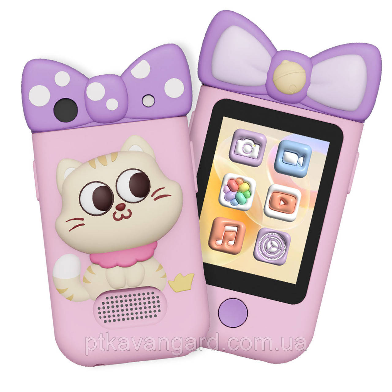 Фотоапарат іграшковий "Кошеня" у вигляді телефону (сенсорний екран, камера, type-c, українською) X 19 C рожевий, фото 1