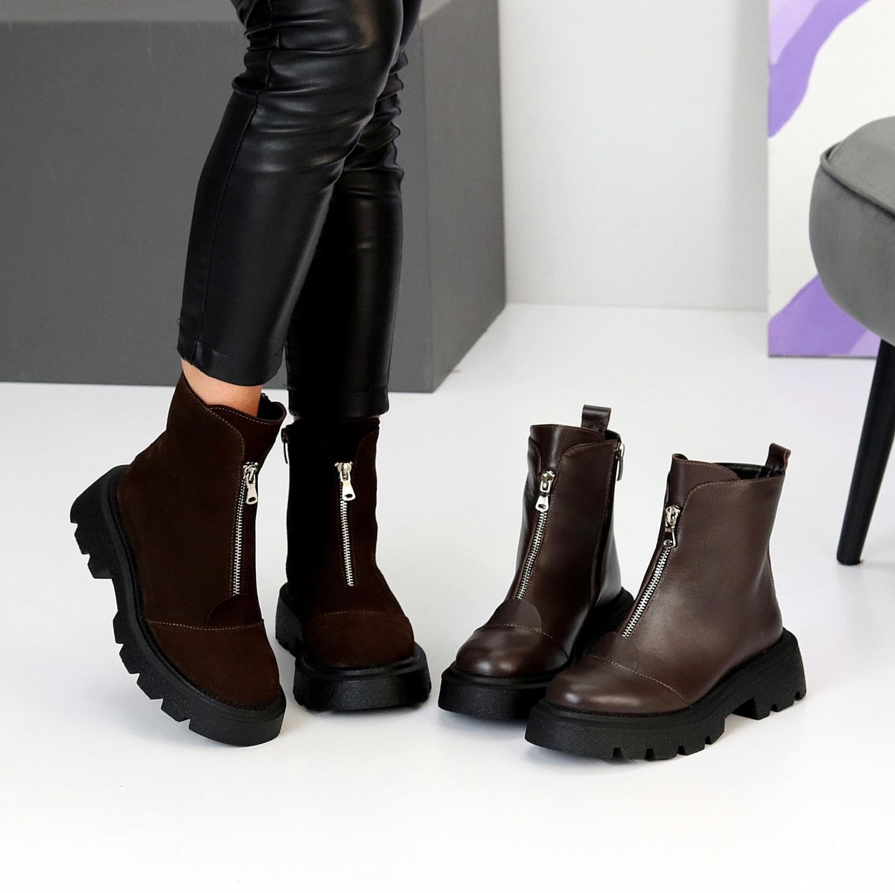 Жіночі коричневі черевики, жіночі шкіряні челсі, жіночі черевики демісезонні, натуральні жіночі черевики, фото 1