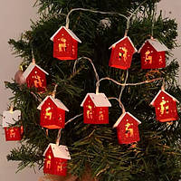 Новорічна гірлянда у вигляді будиночка 3 м, 20 LED, тепле біле світло, живлення від USB