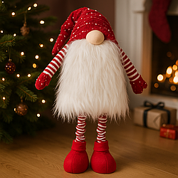 Новорічний ельф 60-114 см, гном новорічний із регулюванням висоти, різдвяний гном червоний із білим