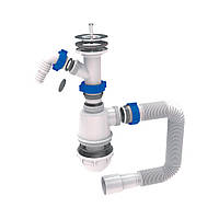 Сифон для кухонної мийки з неіржавким випуском 11⁄2" виведенням під прання. машину та гнучким відведенням Ø40/50 мм TAU (9842720)
