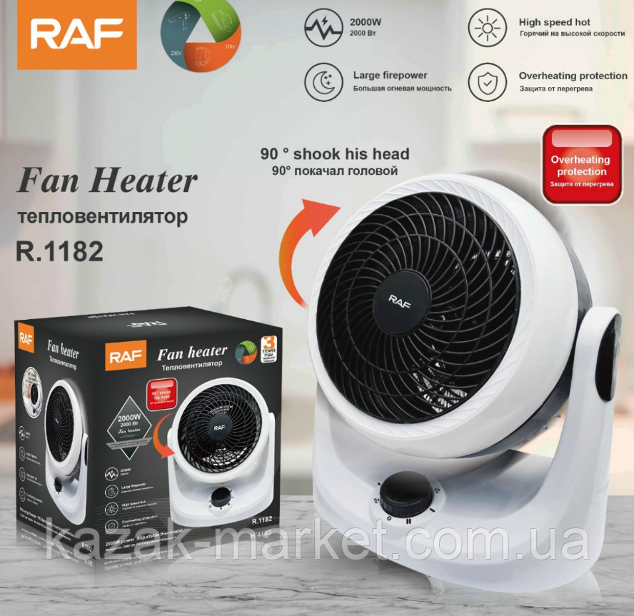 Тепловентилятор 2000 Вт Портативний обігрів вентилятора для гарячого нагрівання Потужний тепловентилятор для квартири RAF 1182, фото 1