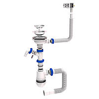 Сифон для кухонної мийки з неіржавким випуском 31⁄2" виведенням під прання. машину квадратним переливом і гнучким відведенням Ø40/50 мм TAU