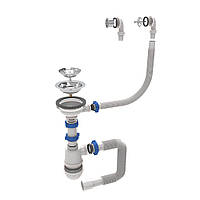 Сифон для кухонної мийки з неіржавким випуском 31⁄2" круглим переливом і гнучким відведенням Ø40/50 мм TAU (9842530)