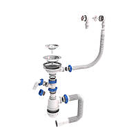 Сифон для кухонної мийки з неіржавким випуском 31⁄2" виведенням під прання. машину круглим переливом і гнучким відведенням Ø40/50 мм TAU