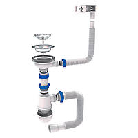 Сифон для кухонної мийки з неіржавким випуском 31⁄2" квадратним переливом і гнучким відведенням Ø40/50 мм TAU (9842531)