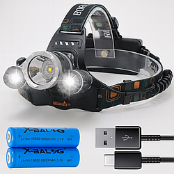 Акумуляторний налобний ліхтар + 2х18650, від USB, RJ 3000 / Світлодіодний LED ліхтарик на голову