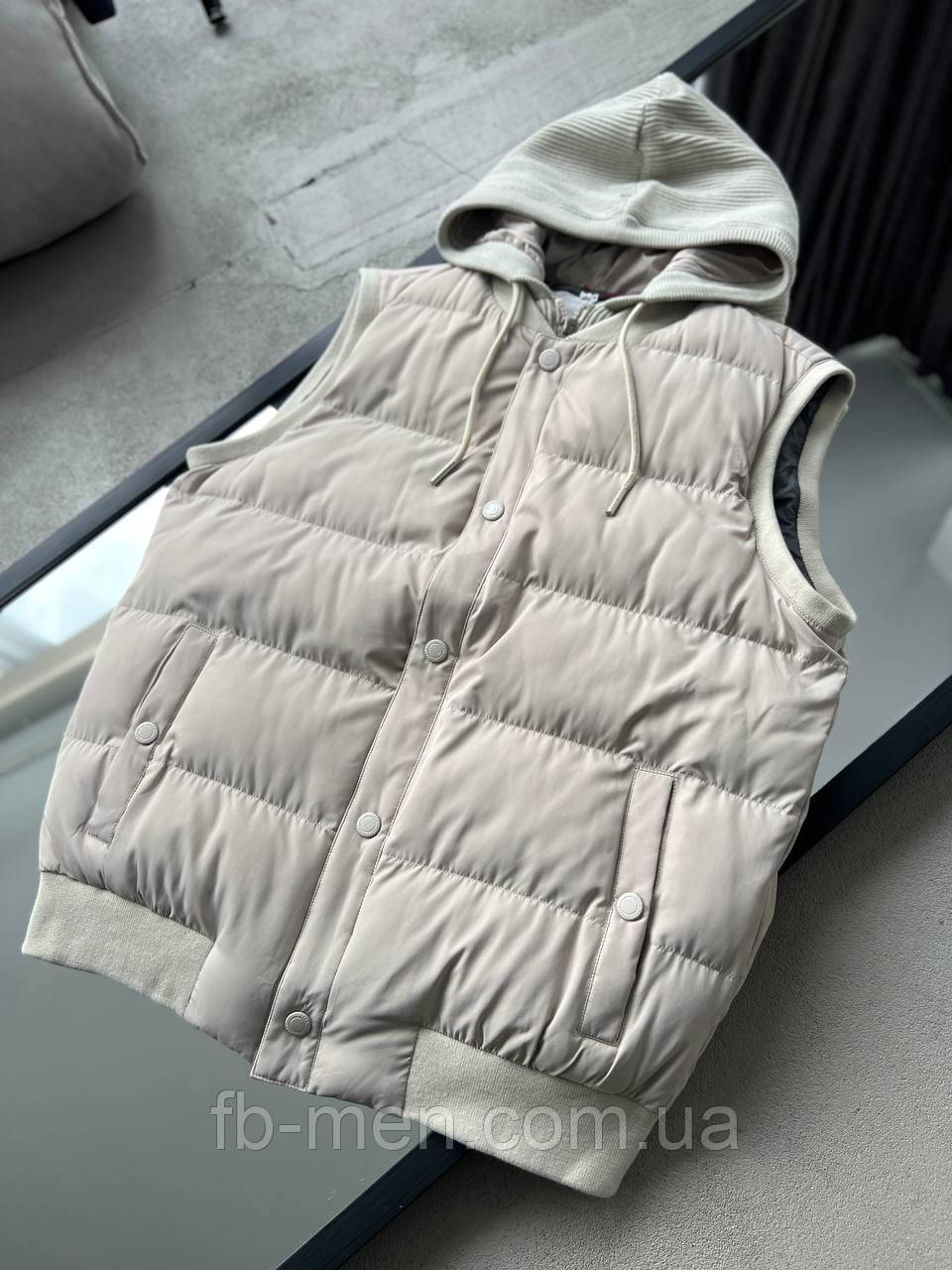 Чоловічий жилет Brunello Cucinelli з капюшоном сірий люкс, фото 1