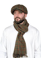 Чоловічий теплий вовняний шарф «Гусяча лапка» коричневий меланж, довгий, з бахромою, осінь-зима