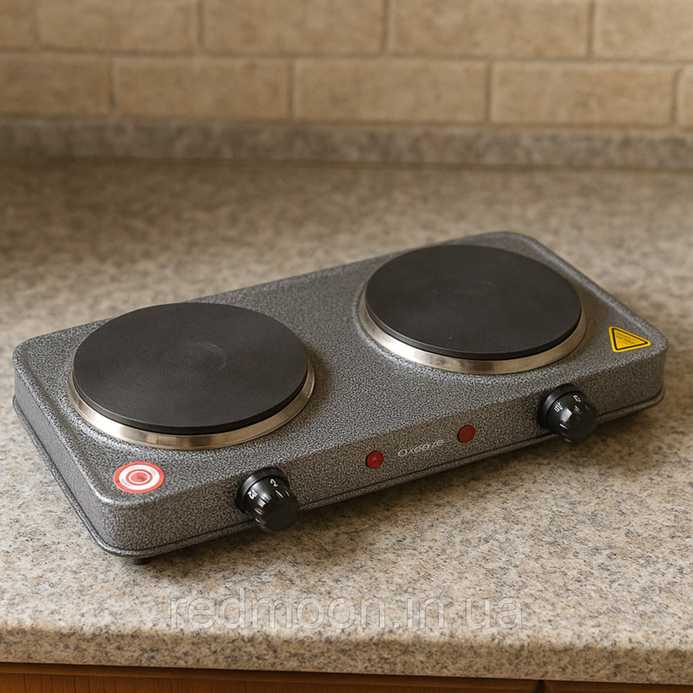 Електрична плита 2000 Вт, на 2 конфорки, MS-5822 / Настільна плита кухонна / Електроплитка двоконфоркова, фото 1