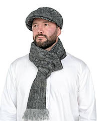 Чоловічий твідовий шарф сірий у ялинку — теплий вовняний аксесуар