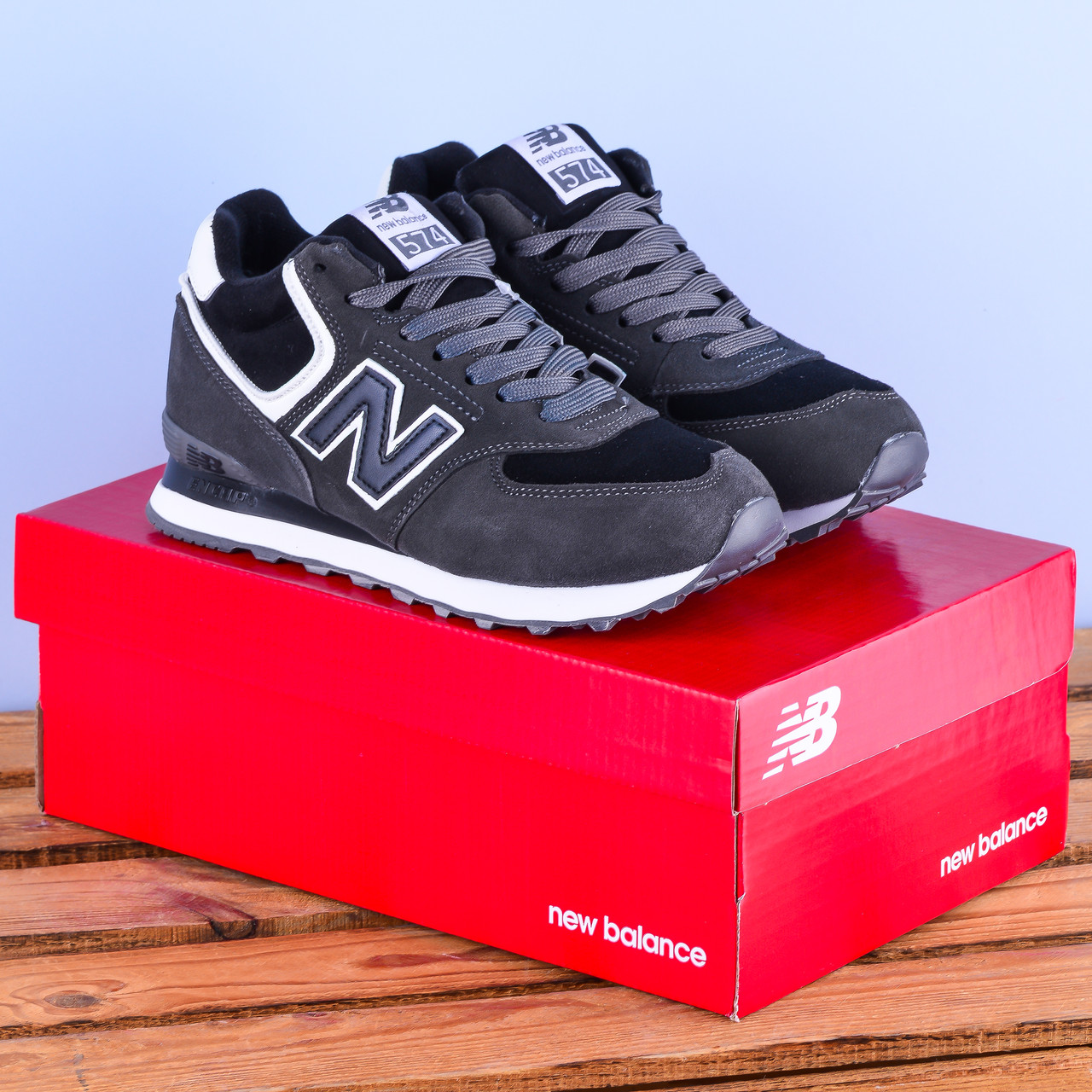 Зимові з хутром Кросівки New Balance 574 сірі високі, фото 1