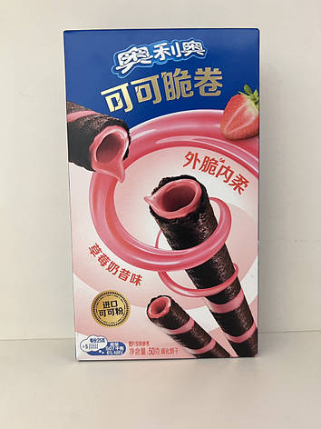 Вафельні трубочки OREO crispy strawberry milkshake rolls 50 г, фото 1