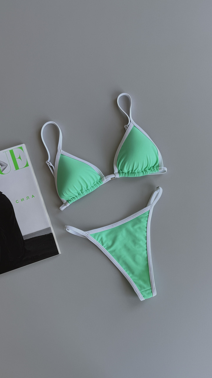 Купальник жіночий роздільний Yasmin м'ятний з білим кантом, фото 1