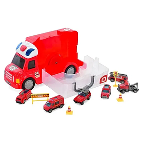 Іграшкова “Фура Пожежна” з металевими машинками світлом і звуком Червоний, фото 3