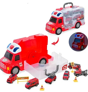 Іграшкова “Фура Пожежна” з металевими машинками світлом і звуком Червоний, фото 2