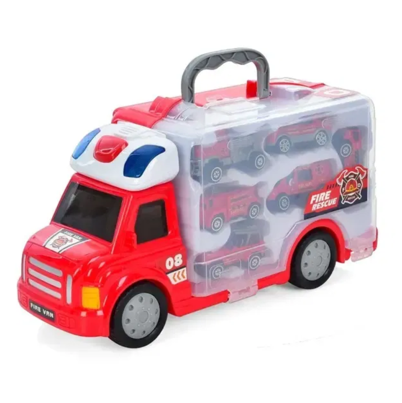 Іграшкова “Фура Пожежна” з металевими машинками світлом і звуком Червоний