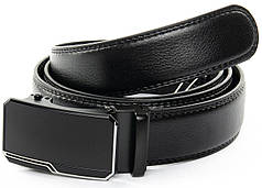 Ремінь чоловічий шкіряний пряжка автомат ширина 3,5 см чорний брючний натуральна шкіра гладка C40-1789-1