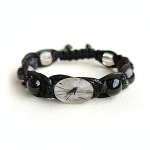 Браслет Турмаліновий (Рутиловий) кварц Чорний Турмалін плетений