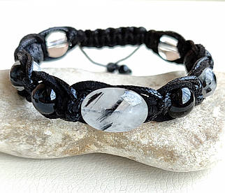 Браслет Турмаліновий (Рутиловий) кварц Чорний Турмалін плетений