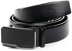 Ремінь чоловічий шкіряний пряжка автомат ширина 3,5 см чорний брючний натуральна шкіра під рептилію C40-1789