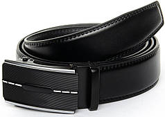 Ремінь чоловічий шкіряний пряжка автомат ширина 3,5 см чорний брючний натуральна шкіра гладка C40-1761-2