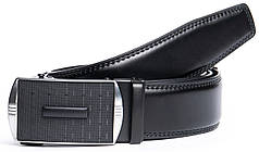 Ремінь чоловічий шкіряний пряжка автомат ширина 3,5 см чорний брючний натуральна шкіра гладка C40-1760