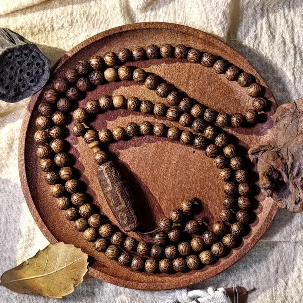 Чотки з агарового дерева з бусиною Дзі діаметр бусин 8 мм, фото 1