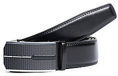 Ремінь чоловічий шкіряний пряжка автомат ширина 3,5 см чорний брючний натуральна шкіра гладка C40-1753