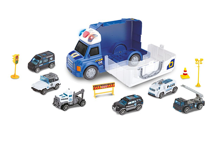 Іграшкова “Фура Пожежна” з металевими машинками світлом і звуком Синій, фото 2