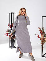 Теплое женское ангоровое платье миди с хомутом батал длинное женское платье из ангоры большого размера с длинным рукавом