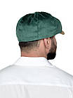 Чоловіча кепка восьмиклинка з вельвету зелена з бежевим козирком — осіння-весняна кепка Гаврош (Хуліганка), фото 3