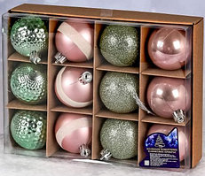 Набір куль 6см 12шт зелений,рожевий №9663