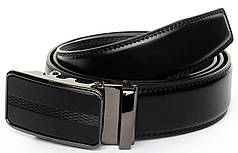 Ремінь чоловічий шкіряний пряжка автомат ширина 3,5 см чорний брючний натуральна шкіра гладка 25-DM-6433-2