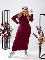 Теплое женское ангоровое платье миди с хомутом батал марсала длинное женское платье из ангоры большого размера с длинным рукавом