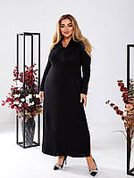 Теплое женское ангоровое платье миди с хомутом батал черная длинное женское платье из ангоры большого размера с длинным рукавом