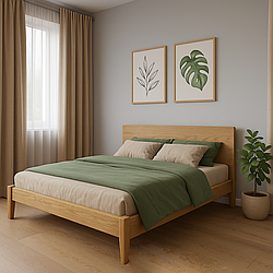 Біле двоспальне ліжко "Хюгге" 160х200 см з натурального дерева Ясена