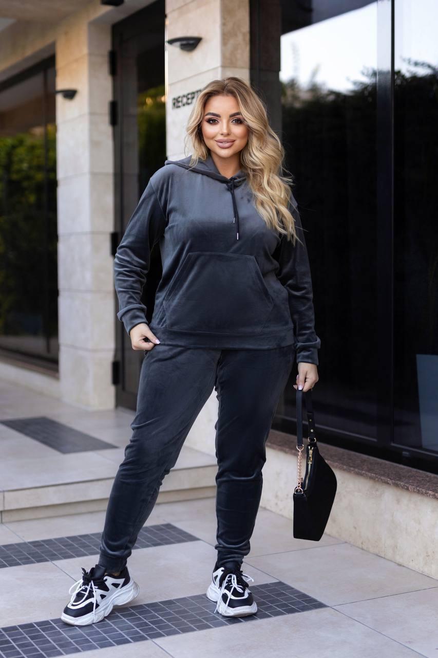 Велюровий спортивний костюм графіт великого розміру Розміри: 48-50, 52-54, 56-58, 60-62