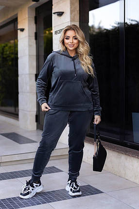 Велюровий спортивний костюм графіт великого розміру Розміри: 48-50, 52-54, 56-58, 60-62, фото 1