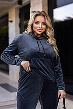 Велюровий спортивний костюм графіт великого розміру Розміри: 48-50, 52-54, 56-58, 60-62, фото 3