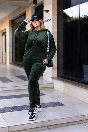 Велюровий спортивний костюм хакі великого розміру Розміри: 48-50, 52-54, 56-58, 60-62, фото 1