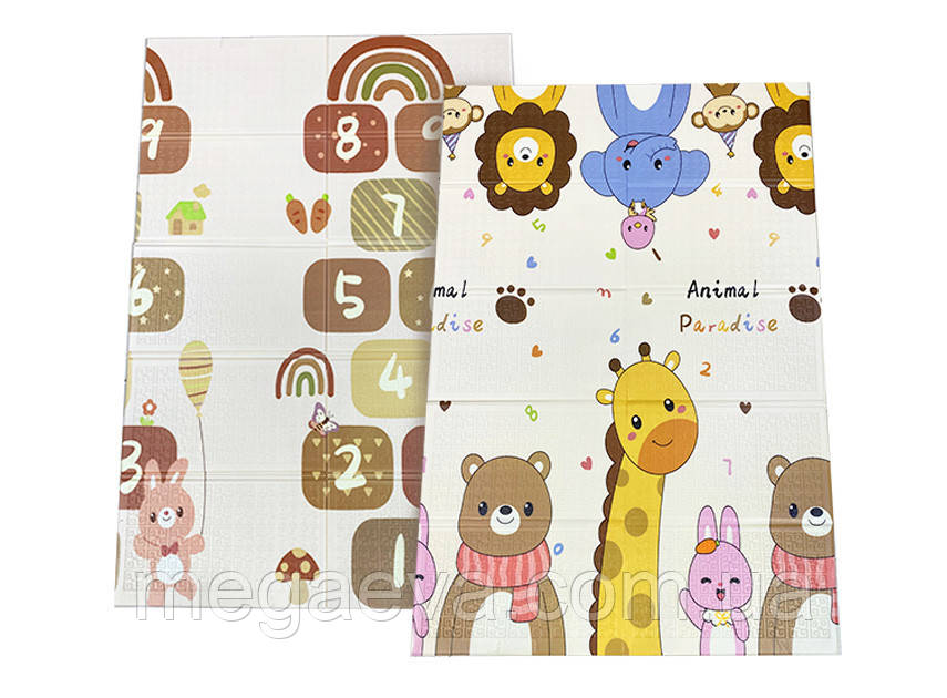 Дитячий термокилимок двосторонній Складний Класики ХРЕ 058/060 Леви Жирафи 1.8х1.2м 8мм +сумка